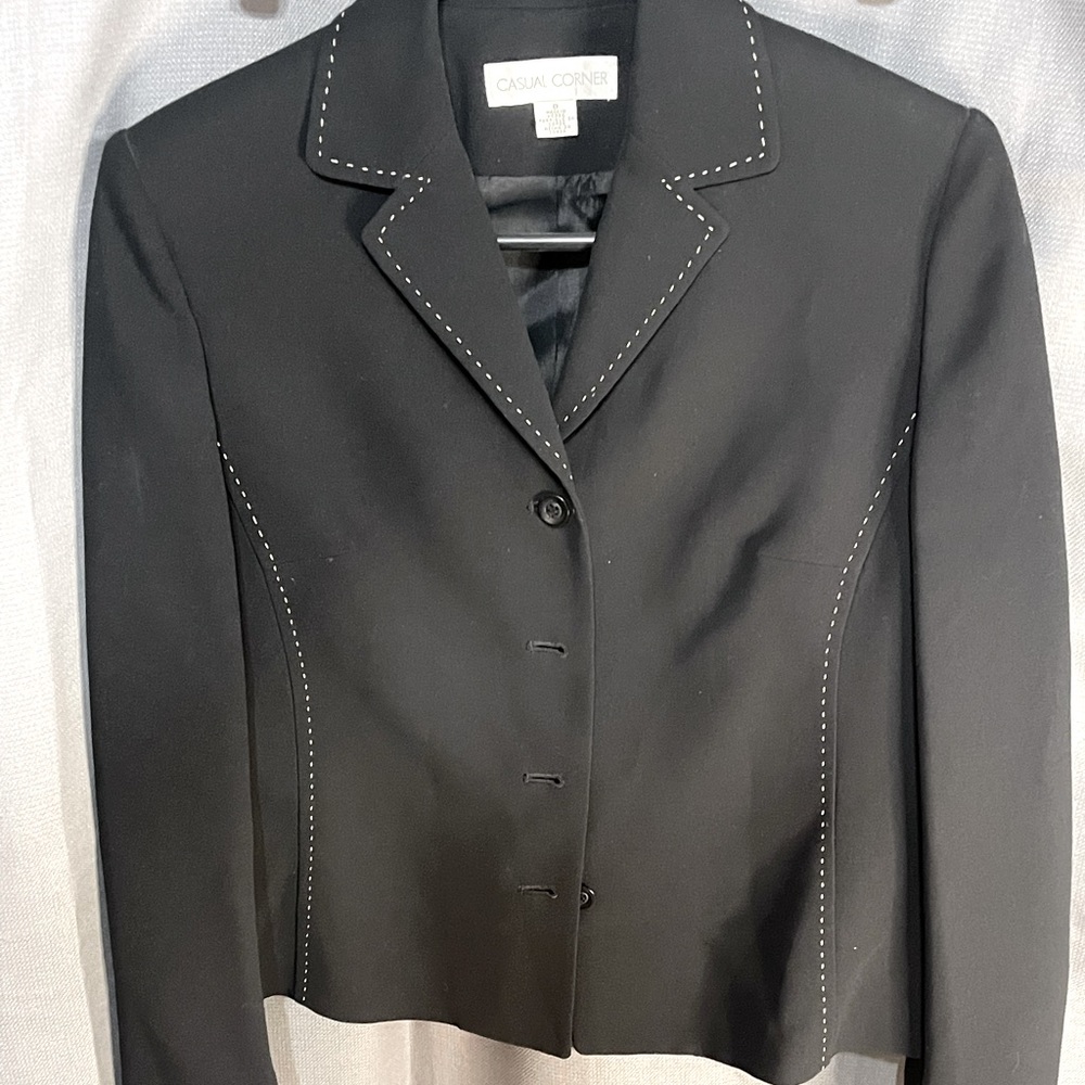 Black coat with white stitch from Casual Corner.